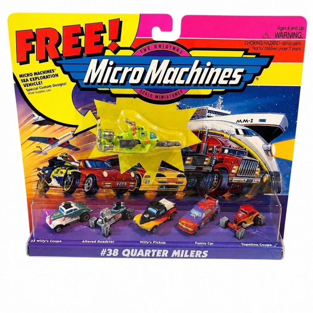 Vintage Galoob Micro Machines #38 Quarter Milers 5-Car Set +Free Sea Vehicle NEW